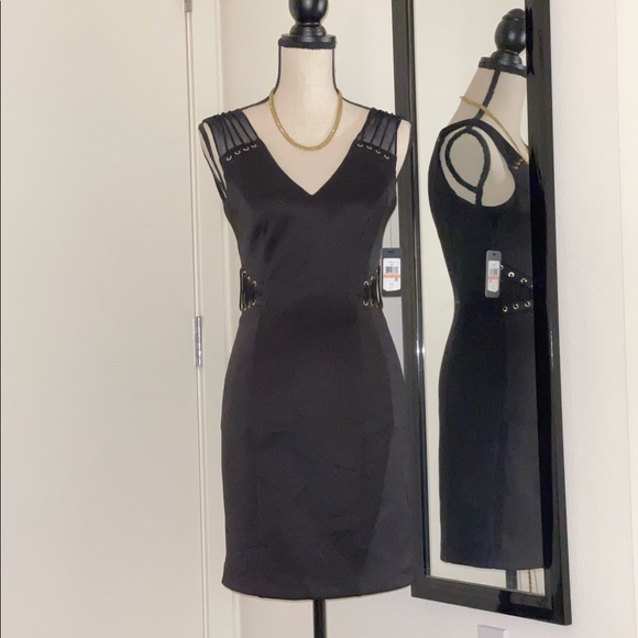 Guess Black Mini Dress with Sheer + Gold Detail - Picture 4 of 4